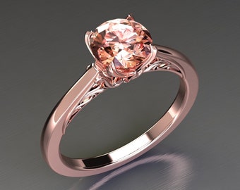 Peach Sapphire Solitaire Engagement Ring 1.80 Carat Champagne Sapphire And Diamond Unique Engagement Rings In 14k or 18k Rose Gold