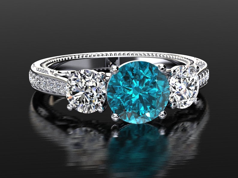 Platinum Blue Diamond Engagement Rings 1.00 Carat Blue Diamond Etsy