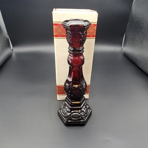 Candlestick with Cologne and Box Avon Cape Cod Ruby 1975-1992
