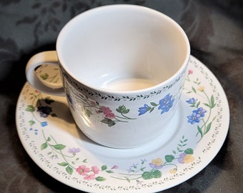 Cup & Saucer Set Farberware Stoneware English Garden 225-225a