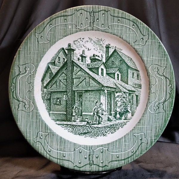 Dinner Plate The Old Curiosity Shop by Royal Green Transferware Made in USA Vintage 1950's