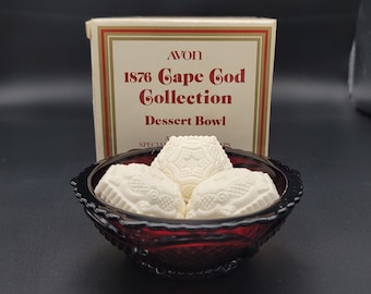 Dessert Bowl with Soaps and Box Avon Cape Cod Ruby 1975-1993