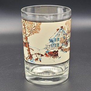 Christmas Double Old Fashioned Glass Currier & Ives American Homestead Winter 1978