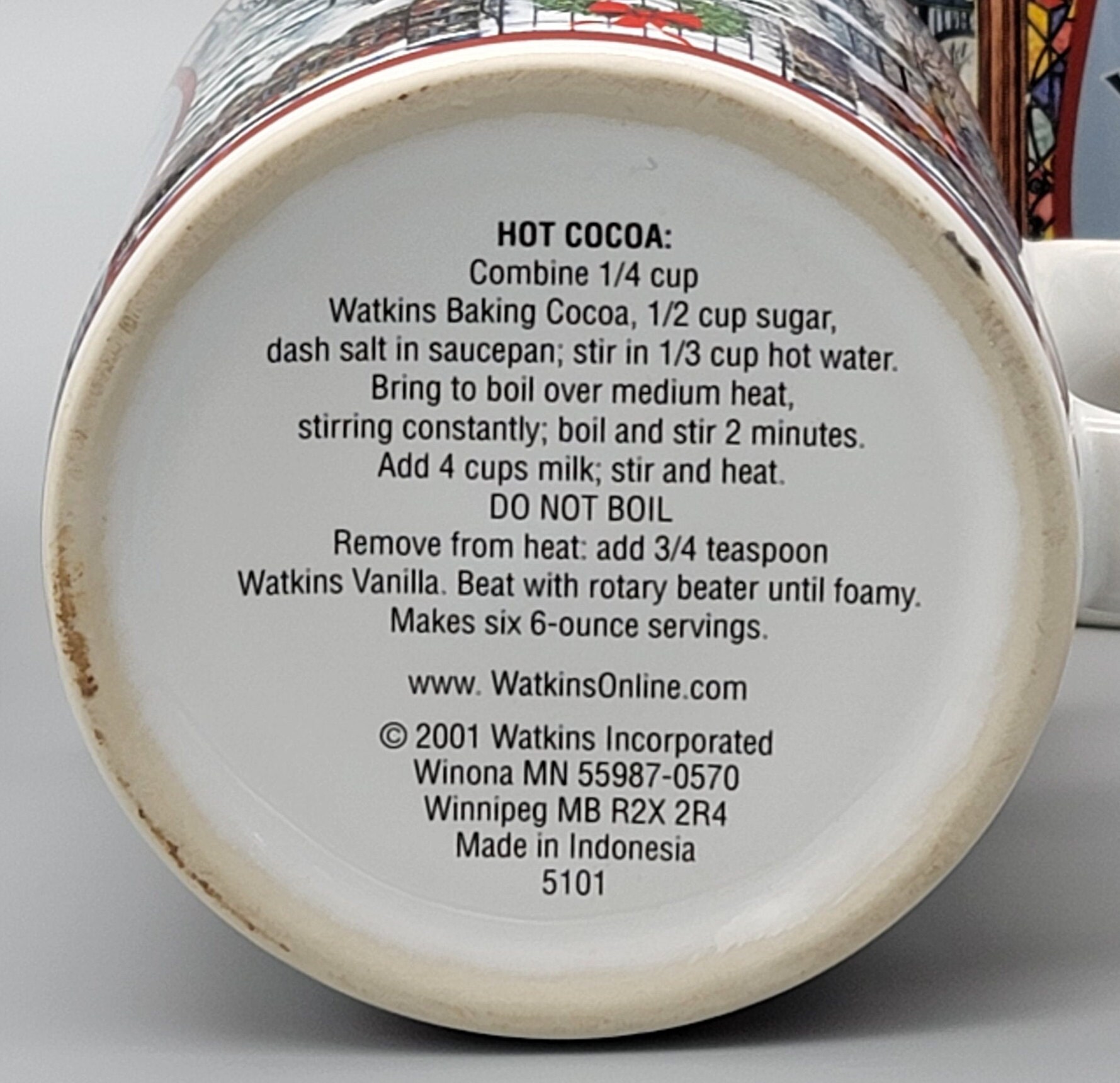 One 12 Ounce Mug Watkins Incorporated Christmas Hot Cocoa Recipe Made in  Indonesia 2001 - Etsy Australia