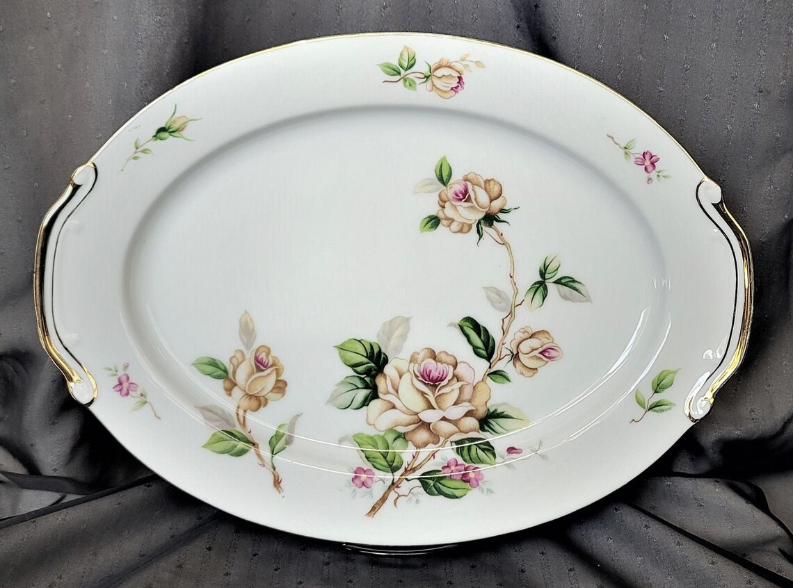 14 Inch Oval Platter Lynmore Fine China Golden Rose Made in Etsy