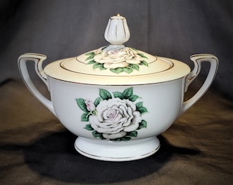 Sugar Bowl & Lid Narumi White Rose Made in Japan Vintage 1960s