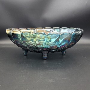 Oval Centerpiece Bowl Indiana Glass/Colony Glass Co. Harvest Carnival Blue Made in USA 1973-1976