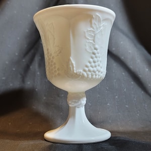 Milk Glass Goblet Indiana Glass Co. Colony Harvest Grape Design Vintage 1950's