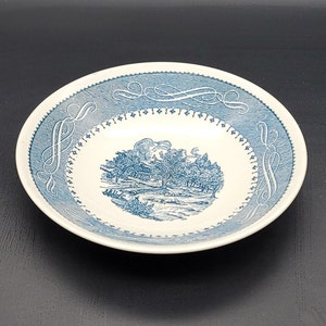 Coupe Soup Bowl Currier and Ives Blue Royal Made in USA 1950-1970