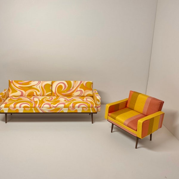 1:6 scale Mid century Sofa and Chair Set