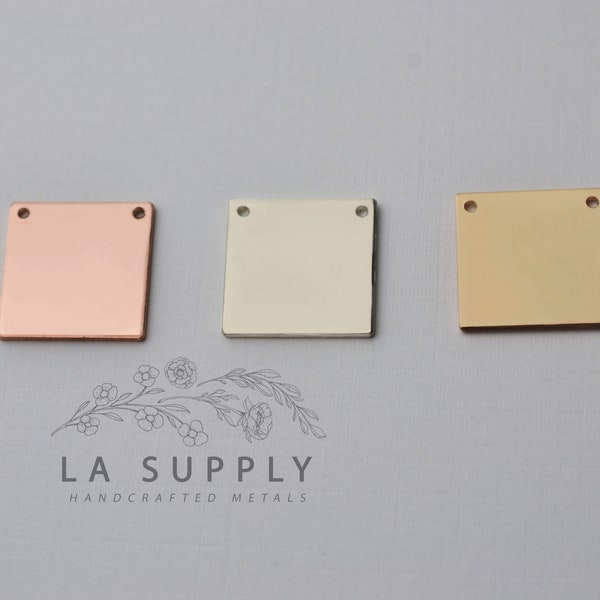 Square Blank, 16 x 16mm, stamping blank, metal blank, sterling silver, gold filled, rose gold filled, 20 gauge, with holes