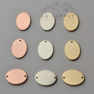 Oval Blank, 14 mm x 10 mm oval, ovaler Stanzrohling, Metallrohling, Sterling Silber, Gold filled, Roségold filled, 20 Gauge, mit Löchern