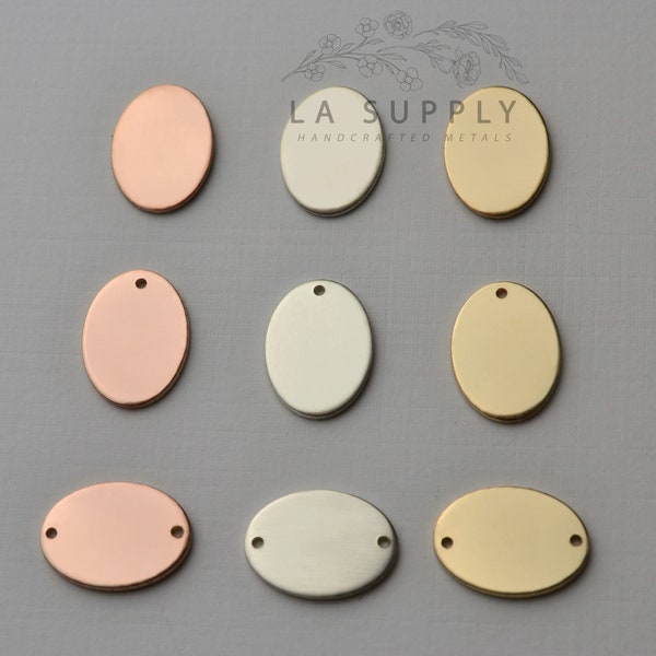 Oval Blank, 14mm x 10mm oval, oval stamping blank, metal blank, sterling silver, gold filled, rose gold filled, 20 gauge, with holes