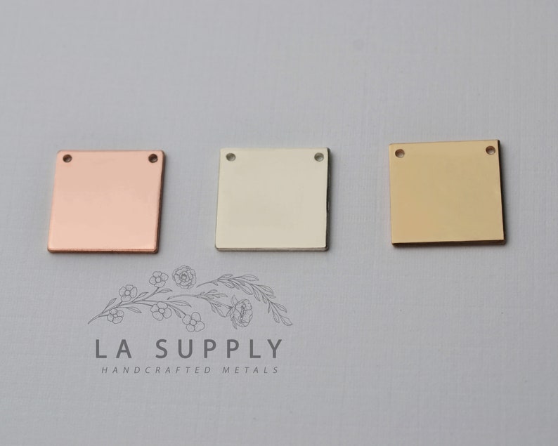 Square Blank, 13 x 13mm, stamping blank, metal blank, sterling silver, gold filled, rose gold filled, 20 gauge, with holes image 1