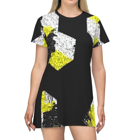 black and yellow t shirt dress