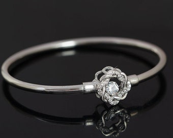 Solid sterling silver Bangle with moving Crystal at the Center
