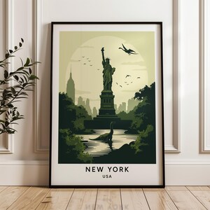 Poster di viaggio di New York con dinosauro
