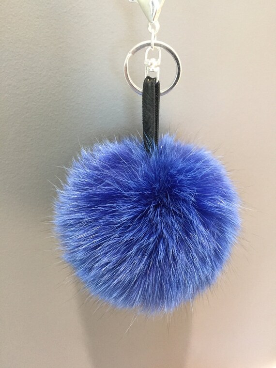 Real Fur Blue Fox Dyed Color With Ring For Keys Letter Image 0