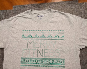 Merry Fitness Graphic Tee, Holiday Gym Shirt
