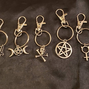 Gothic Purse Bag Charms Dog Collar Bling or Use as Keychain! 5 Choices- Free Mystery crystal and tarot Pentacle Triple Moon Skulls image 1