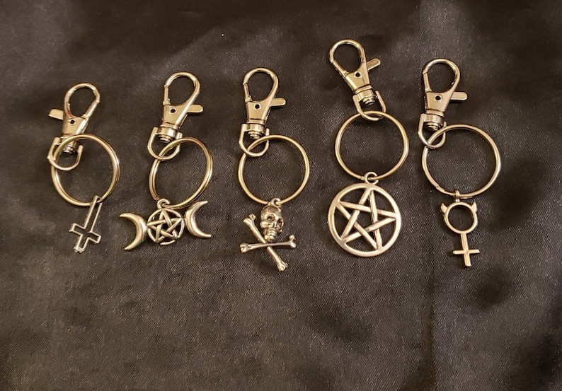 Gothic Purse Bag Charms Dog Collar Bling or Use as Keychain! 5 Choices- Free Mystery crystal and tarot Pentacle Triple Moon Skulls image 1