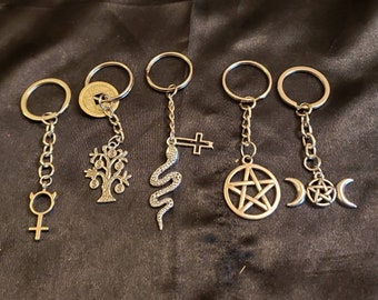 Gothic Wicca Witch Money Luck Keychain- 5 styles! Free mystery Crystal and Tarot!