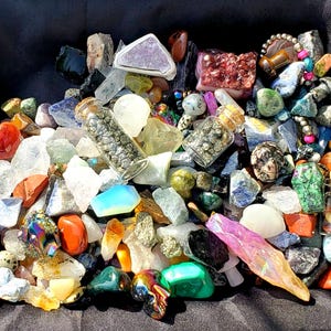 Witch Crystal Confetti Crystal Scoops! Raw, Tumbled, Small Clusters, Hearts, Stars, Moons,  Skulls, Coffins, Mushrooms, Crystal Jars + More