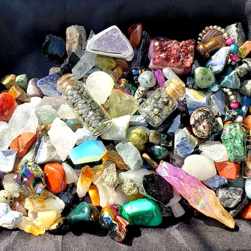 Witch Crystal Confetti Crystal Scoops! Raw, Tumbled, Small Clusters, Hearts, Stars, Moons,  Skulls, Coffins, Mushrooms, Crystal Jars + More