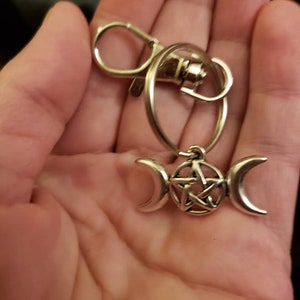 Gothic Purse Bag Charms Dog Collar Bling or Use as Keychain! 5 Choices- Free Mystery crystal and tarot Pentacle Triple Moon Skulls Triple Moon