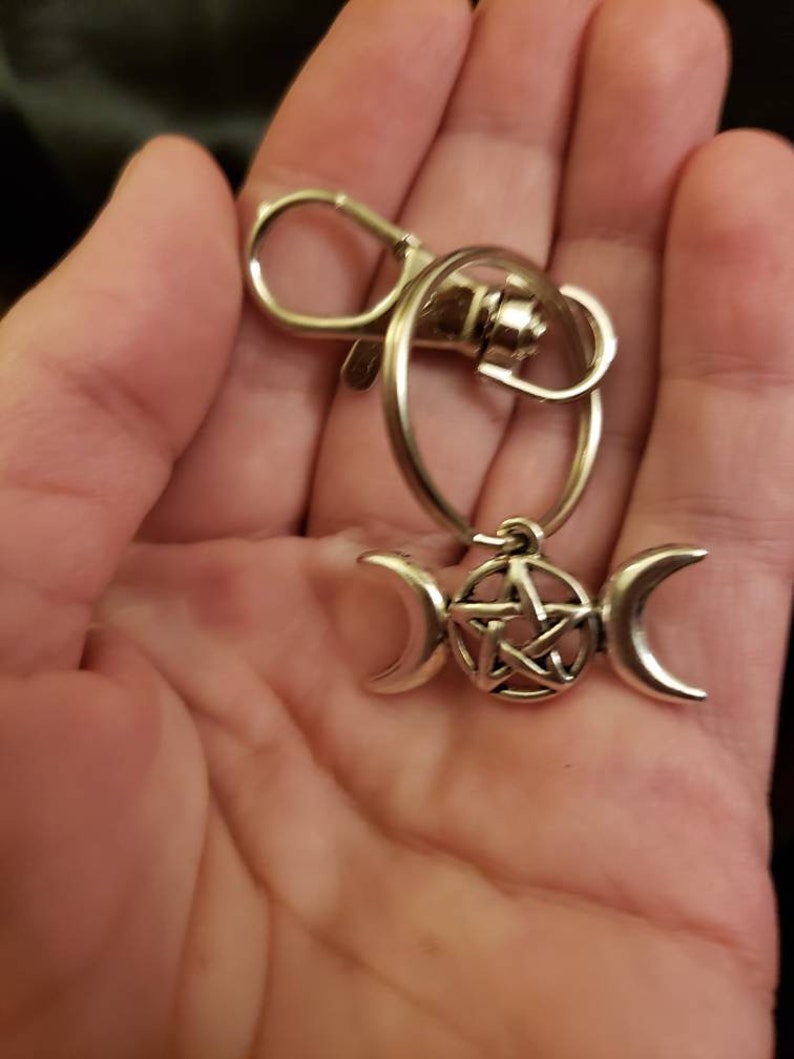 Gothic Purse Bag Charms Dog Collar Bling or Use as Keychain! 5 Choices- Free Mystery crystal and tarot Pentacle Triple Moon Skulls Triple Moon