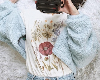 Floral Botanical Chart Ivory Comfort Colors Tee, Vintage Flower Chart Nature Lover Plant Queen Trendy Graphic T-Shirt