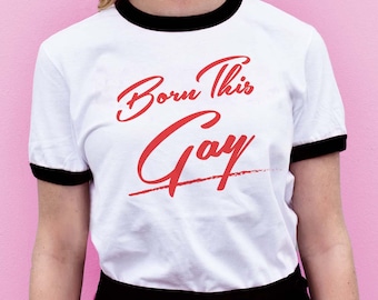 Born This Gay Ringer Tee, Pride Shirt, Black White Red Ringer T-Shirt, LGBTQ Pride, Pride Parade Outfit, Pride Month, Coming Out Gift