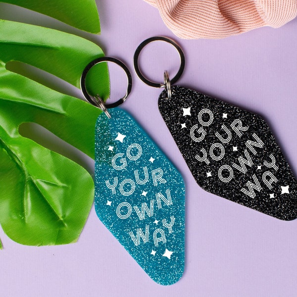 Go Your Own Way Glitter Motel Keychain, Cute Retro style Girl Power Strong Female Empowerment Keychain Gift