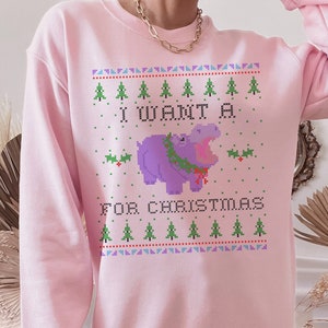 I Want A Hippo For Christmas Ugly Holiday Crewneck Sweater, Holiday Apparel, Ugly Christmas Sweater, Funny, Festive, Holiday Sweater