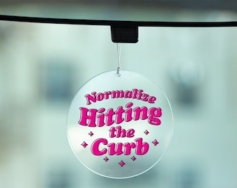 Normalize Hitting The Curb Rearview Mirror Car Decor, Car Accessory, Acrylic Car Decoration, Cute Retro Style Car Gift