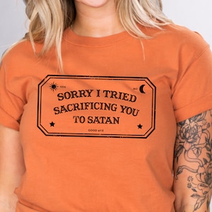 Sacrificing You Short Sleeve Comfort Colors Shirt, Trendy Funny Witchy Witch Halloween Sassy Satan Vintage Style Tee