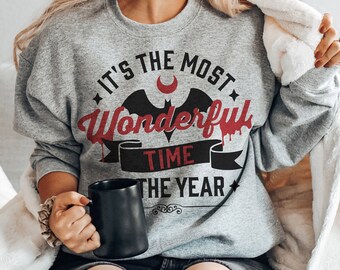 Spooky Most Wonderful Time Crewneck Sweatshirt, Fun Trendy Spooky Festive Halloween Crewneck