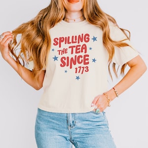 Handwritten Tea Spilling Boxy Crop Top, Comfort Colors Vintage Graphic Tee, 4th of July Independence Day Fourth Cook Out Grilling Shirt