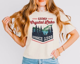 Camp Crystal Lake Boxy Crop Top, Comfort Colors Vintage Graphic Tee, Trendy Fall Scary Movie Halloween T-Shirt, Pumpkin Patch Tee, Festive