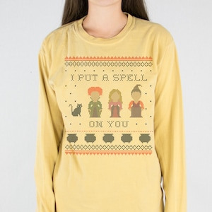 I Put A Spell On You Long Sleeve Tee, Cute Mustard Color Fall Shirt, Halloween T-Shirt