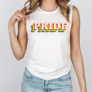 Pride Rainbow Women&#39;s Muscle Tank, LGBTQIA Pride Tank Top, Rainbow Pride Muscle Tank Top Outfit