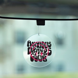 Anxious Drivers Club Rearview Mirror Car Decor, Car Accessory, Acrylic Car Decoration, Cute Retro Style Car Gift