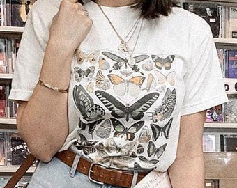 Papillon Chart Shirt, Ivory Comfort Colors Short Sleeve Tee, Butterfly Graphic T-Shirt, Vintage, Outdoorsy, Camping Shirt, Cute Trendy Gift