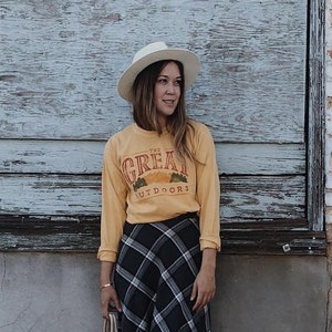 The Great Outdoors Long Sleeve Mustard Comfort Colors Shirt, Camping Graphic Tee, Outdoorsy Long Sleeve T-Shirt