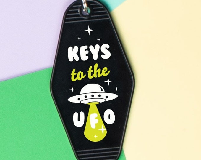 Keys To The UFO Motel Keychain, Cute Retro style Alien Home Keychain Gift