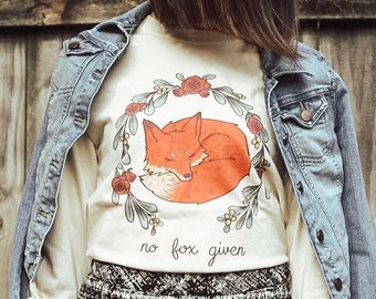 No Fox Given Ivory Comfort Colors Long Sleeve Shirt, Winter, Festive, Animal, Fox, Festive, Funny