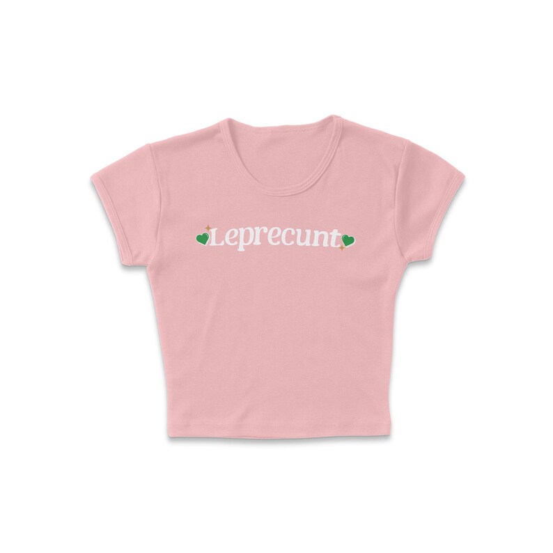 Leprecunt Micro Rib Baby Tee, Funny Y2K Style St. Patrick's Day Outfit, Green Beer St Pattys Top, Irish Pride T-Shirt, Pub Bar Crawl Party Solid Pink Blend