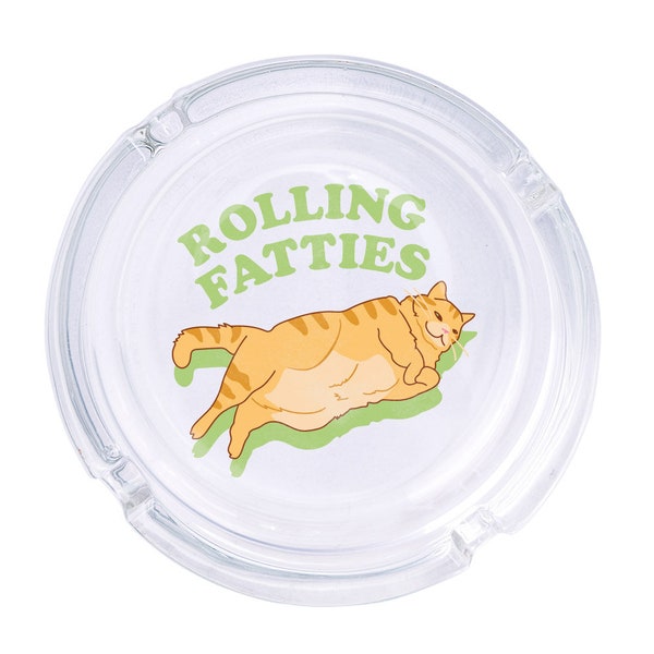 Cendrier rond en verre Rolling Fatties 4,25 ", joli plateau à cendres imprimé UV en verre transparent cadeau de fumer