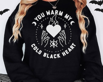 Cold Black Heart Unisex Crewneck Sweatshirt, Funny Valentine's Day Graphic, Boyfriend Girlfriend Gifts, Hearts, Love