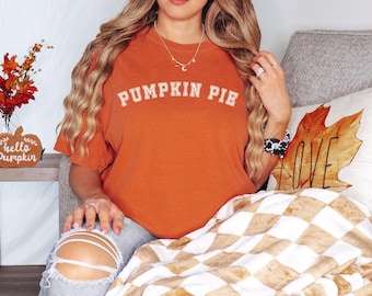 Pumpkin Pie Collegiate Comfort Colors Shirt, Festive Holiday Foodie T-Shirt, Thanksgiving Christmas Food